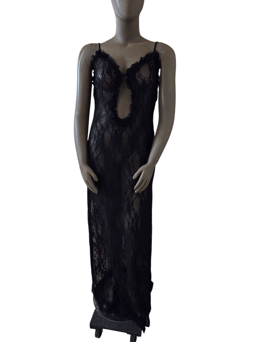 F NOVA V-Neck Ruffled Cut-Out Lace Swimwear Cover-Up Maxi Dress 2XL Black NWT - Picture 2 of 12